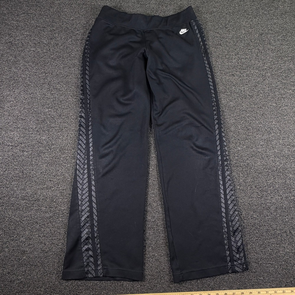 Nike Track Pants Women M 249492-010 Black Logo Tape EUC